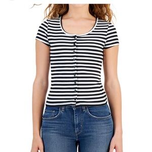 Just Polly Ribbed Button Up Tee